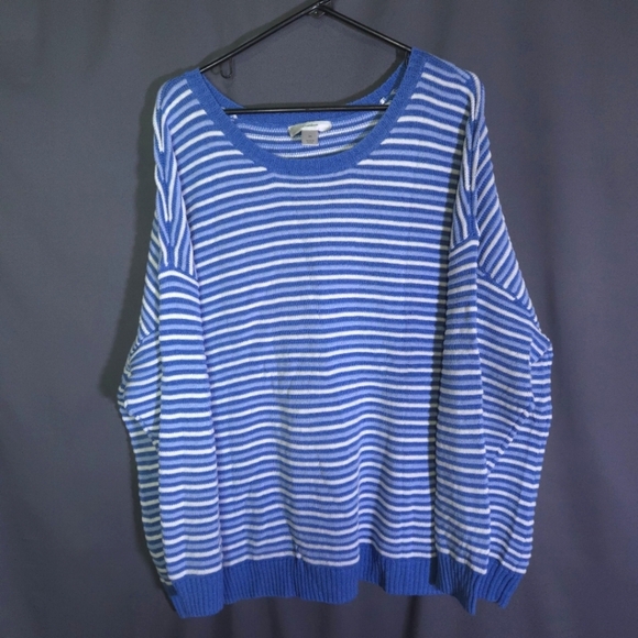 cj banks Scoop Neck Sweater Blue Striped Size 3X Nautical Coastal Preppy - Picture 1 of 5